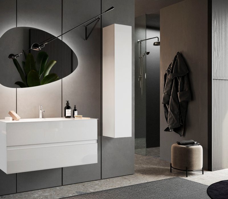 Ensemble Salle De Bain Meuble Suspenducolonnevasque Start Blanc Brillant 101 X 53 X 47 Cm