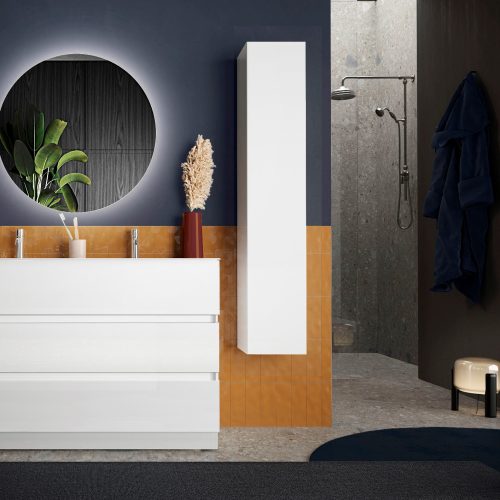 Ensemble Salle De Bain Meublecolonnedouble Vasque Start Blanc Brillant 122 X 86 X 47 Cm